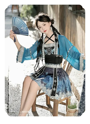 Silver Bell Hanfu Women's Han Element Improved Top Half Skirt Ancient Clothing Full Set Miao Xinjiang Exotic Style Daily - Yandan_Hanfu
