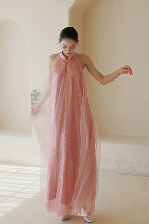 "Bella" pink sequined gauze halter dress bride - Yandan_Hanfu