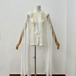 【Radiance of the Dragon】 White Hanfu Ensemble with Cross-Collar, Clouded Shoulders & Embroidered Seal men Unisex - Yandan_Hanfu