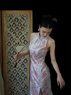 "Pink Bell" Pink Jacquard Bell Cheongsam/Qipao Shawl Bridal Dress - Yandan_Hanfu