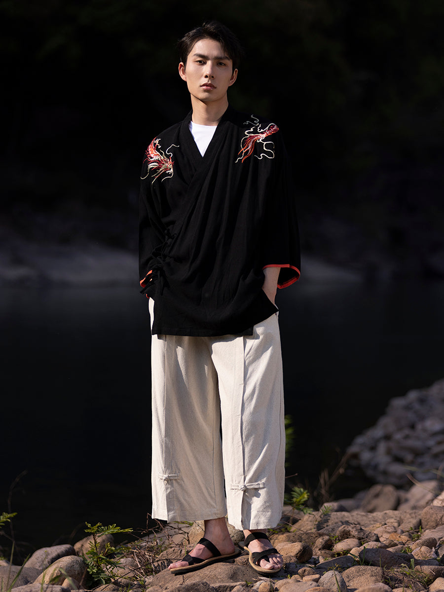 Traje Tang Hanfu retro de algodón y lino de estilo chino para primavera y verano para hombre