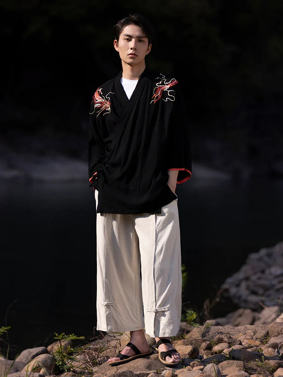 Chinese style cotton and linen retro Hanfu spring and summer Tang suit man - Yandan_Hanfu