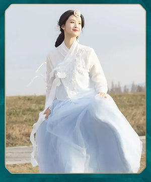 Modern Blue Hanbok Set – Spring/Summer Korean Outfit for Daily Wear & Work - Yandan_Hanfu