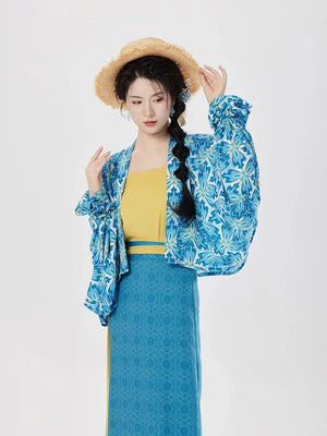 Coconut Breeze – Resort Style Modern Hanfu | Sheer Robe with Camisole & One-Piece Song Skirt - Yandan_Hanfu