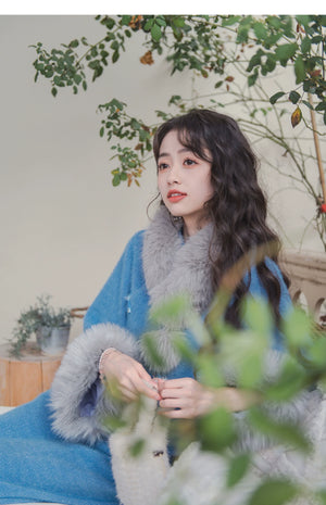 Blue Orchid Modern Qipao Tow piece Set – Winter Chinese Style Outfit - Yandan_Hanfu