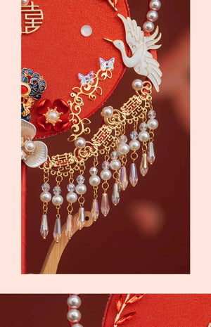 如意 | Bridal fan Chinese wedding bouquet - Yandan_Hanfu