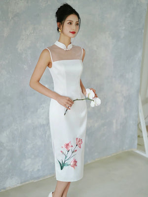 Eternal Union – White Embroidered Qipao | Chinese Wedding Reception & Engagement Dress - Yandan_Hanfu