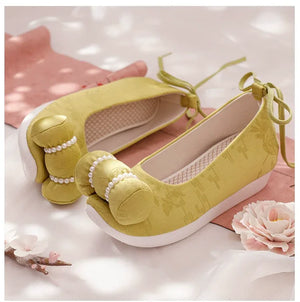 White Hanfu Shoes – Women's Tang-Style Green Cloud-Toe Shoes with Subtle Pattern - Yandan_Hanfu