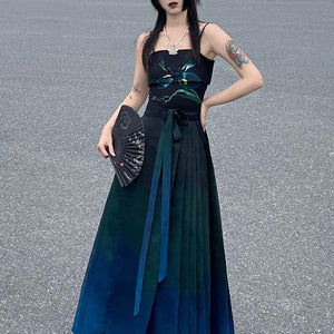 Chinese Blue Green Mamian Skirt Women's Set Hanfu Daily Commuting Half Skirt Women - Yandan_Hanfu