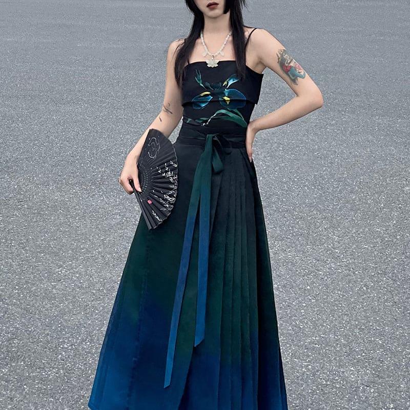 Chinese Blue Green Mamian Skirt Women's Set Hanfu Daily Commuting Half Skirt Women - Yandan_Hanfu