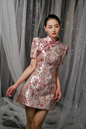 "Little Meixue" Short Bow Cheongsam Bridal Wedding Dress - Yandan_Hanfu