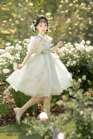 Chinese style green lolita hanfu wind lily sweet girl han element green dress - Yandan_Hanfu