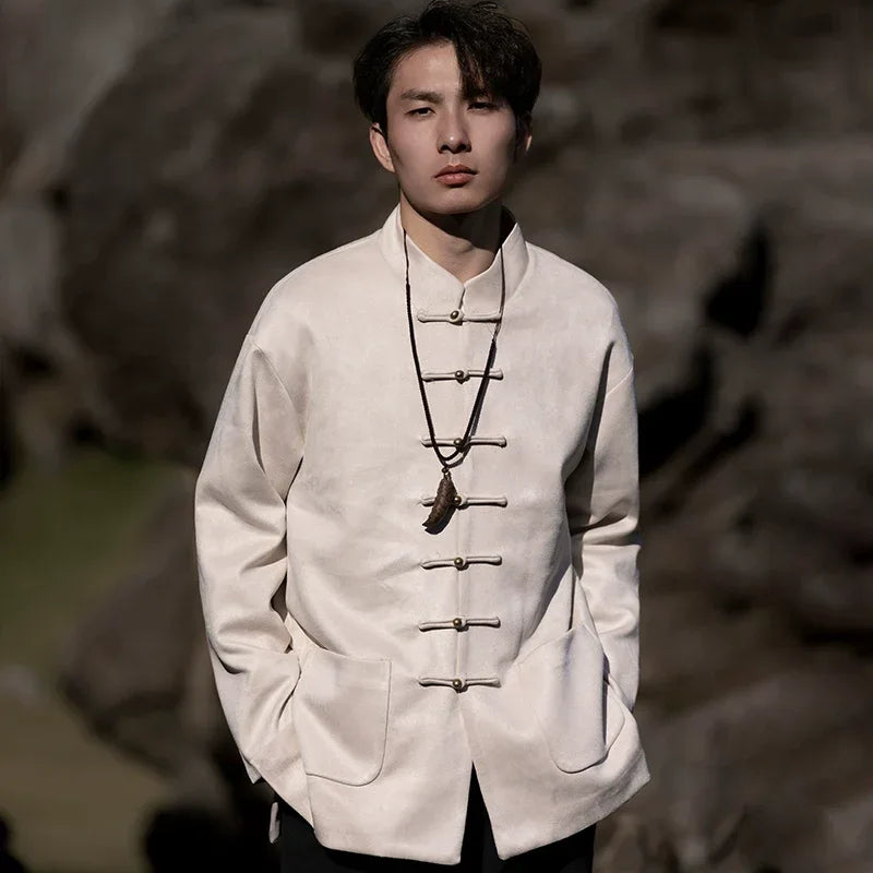 New Chinese style disc button top jacket Chinese New Year red Tang suit men - Yandan_Hanfu