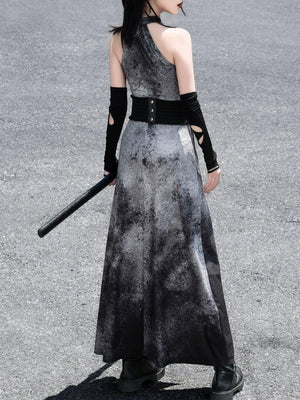 蛇魅 · Wasteland Gray Cheongsam – Split Hem, Off-Shoulder, New Chinese Style - Yandan_Hanfu