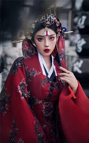 Red Princess Hanbok Wedding Dress – Traditional Korean Palace Style Bridal Gown for Event&Photoshoots - Yandan_Hanfu