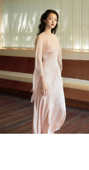 100% Acetate Mulberry Silk Modern Chinese Dress – Versatile Shawl Design, Off-Shoulder Summer Evening Gown - Yandan_Hanfu
