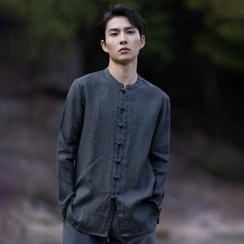 New China Style stand-up collar linen shirt men's Tang suit