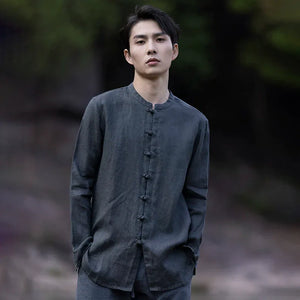 New China Style stand-up collar linen shirt men's Tang suit - Yandan_Hanfu
