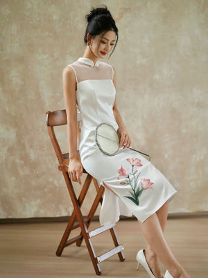 Eternal Union – White Embroidered Qipao | Chinese Wedding Reception & Engagement Dress - Yandan_Hanfu