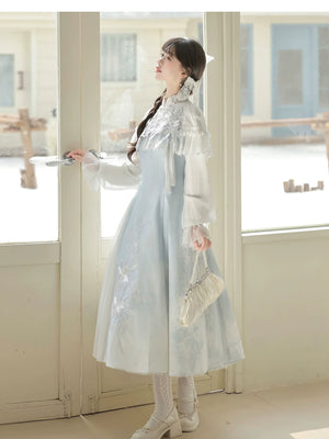 “Lily Dew” Modern Hanfu Ensemble – Elegant New Chinese Style Dress Set for Autumn - Yandan_Hanfu