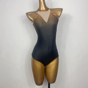 Black Chinese-style performance dance top with chest pad on mannequin