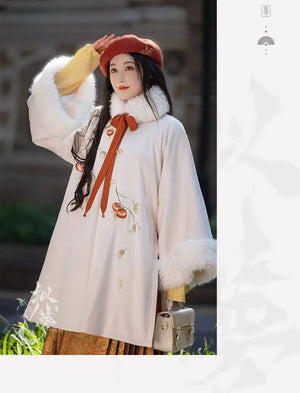 Persimmon Ruyi autumn and winter Hanfu warm round neck jacket plush jacket - Yandan_Hanfu