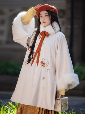 Persimmon Ruyi autumn and winter Hanfu warm round neck jacket plush jacket - Yandan_Hanfu