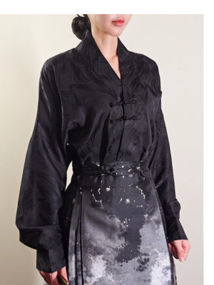 Original aircraft sleeve horse skirt top new chinese white black hanfu shirt women national style matching