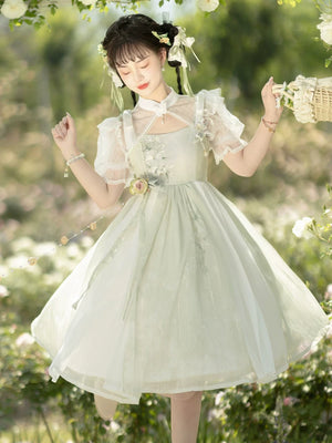 Original chinese brand cute lolita dress lily sweet cal chinese elements short sleeved gown for daily wear fabric detail