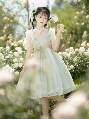 Original chinese brand sweet lolita dress lily cal chinese elements short sleeved summer outfit for women back view