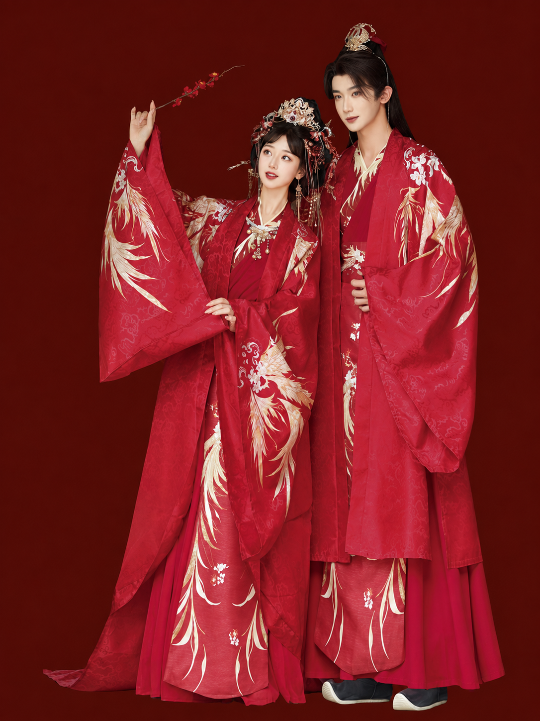 Original song dynasty hanfu trailing large sleeved shirt atmospheric toasting wedding clothes men and women wedding clothes front view
