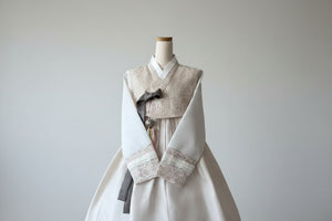 Pastel lace hanbok traditional korean attire with graceful and elegant lace detail