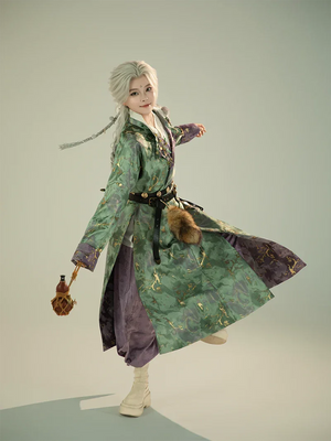 Perilla leaf reversible hanfu robe tang style unisex round collar design for all genders back view