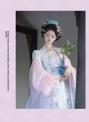 Purple blue gradient song dynasty hanfu yu yin embroidered 5 piece set for elegant daily wear full length