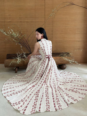 Qiliu tingfeng new chinese dress chengyu couture silk linen gold embroidery sequin tassel