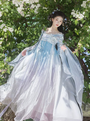 Qingque blue sparrow spring summer hanfu heavy embroidery chest length skirt set