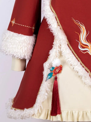 Ode to Longchun Chinese Style Long Cloak Improved Han Element New Year Red New Year's Cloak Long Sleeve Dress - Yandan_Hanfu