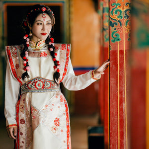 Red noble princess tibetan vest by hibiscus xizang traditional ethnic women outerwear standing front