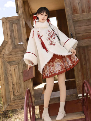 Serpent drum hanfu coat and ma mian skirt modern autumn winter set for women daily wear back view