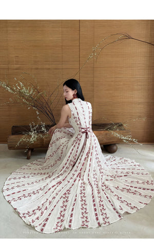 Silk linen sequin tassel dress chengyu couture qiliu tingfeng new chinese style gold embroidery