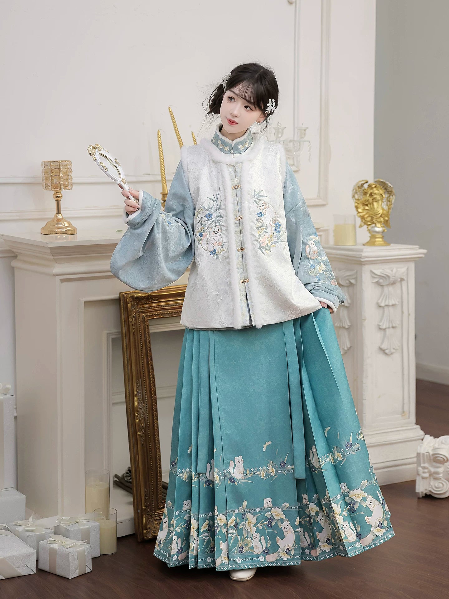 Snow baby ming dynasty hanfu set round neck bijia horse face skirt winter