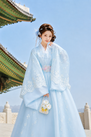 Spring letter cherry blossom cotton candy girl limited hanbok for children special edition front view