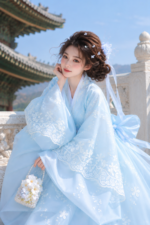 Spring letter cherry blossom girl hanbok cotton candy limited edition for children summer wear back view