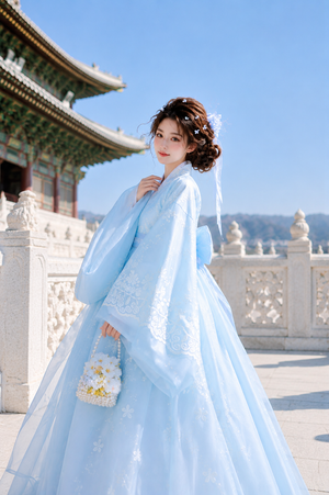 Spring letter cotton candy cherry blossom hanbok girl limited edition traditional dress for children fabric and cherry detail