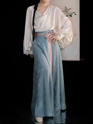 Swinging neck shirt and ten broken skirt lumingxi original hanfu tang women new chinese daily han elements