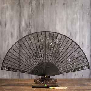 Suzhou sandalwood fan hollow sandalwood Chinese style folding fan - Yandan_Hanfu