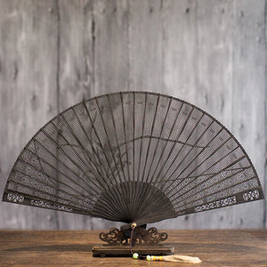 Suzhou sandalwood fan hollow sandalwood Chinese style folding fan - Yandan_Hanfu