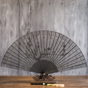 Suzhou sandalwood fan hollow sandalwood Chinese style folding fan - Yandan_Hanfu