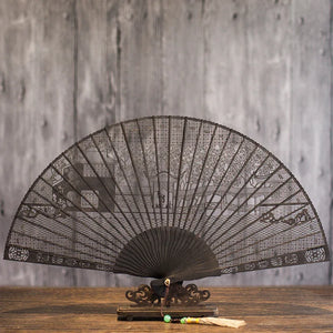 Suzhou sandalwood fan hollow sandalwood Chinese style folding fan - Yandan_Hanfu