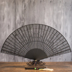 Suzhou sandalwood fan hollow sandalwood Chinese style folding fan - Yandan_Hanfu
